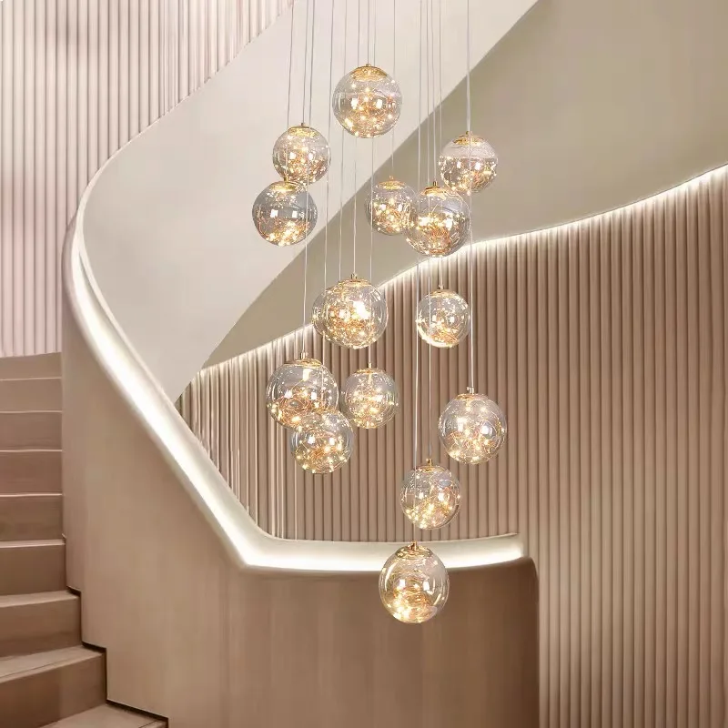 

LED Pendant Lamp Led Modern minimalist light luxury creative villa apartment staircase chandelier glass ball chandelier