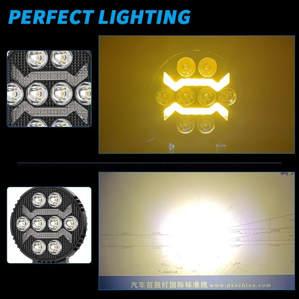 Белый и желтый светодиодный рабочий фонарь Bayerley 4-дюймовый круглый DRL