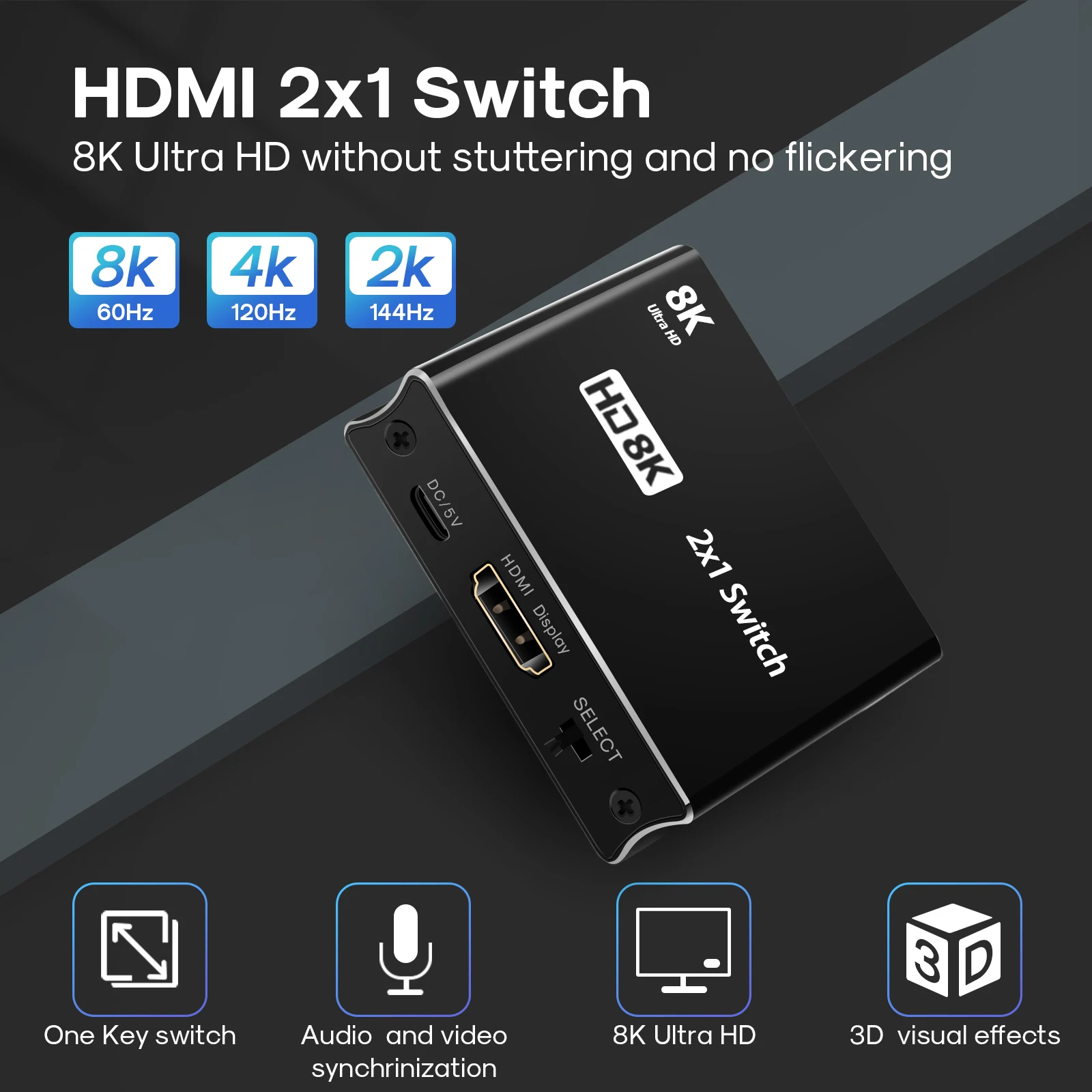HDMI-совместимый переключатель 2x1 Ultra HD 4K @ 120 Гц 8K @ 60 Гц преобразователь совместимый с ТВ ноутбуком Xbox PS5 проекторами мониторами (art.: 3920bc01ee814) - 3920bc01ee814