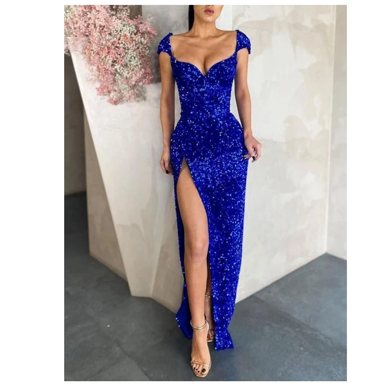 

Summer Women's Dress Sequin Tube Top Pullover Split Hip Evening Dress