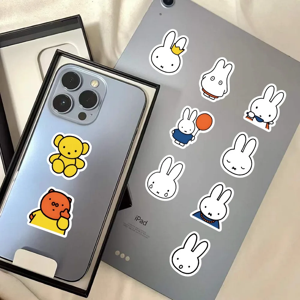 Фото 63 шт., милые наклейки Miffy, мультяшные каваи, кролик, украшения, водонепроницаемые наклейки, чехол для телефона, Ipad, ноутбук, наклейки на багаж, игрушки №4
