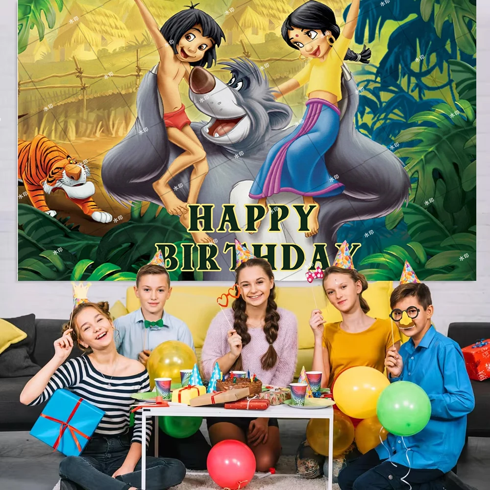 Мультяшная Книга джунглей тема Детский День Рождения фотография Mowgli Медведь Лес