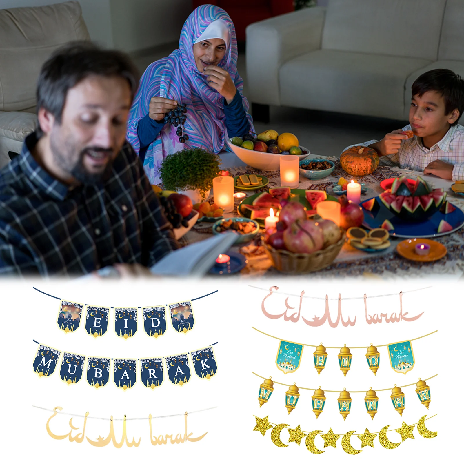 

Eid Mubarak Banner Happy Eid Mubarak Sign Eid Sign Banners For Wall Islamic Festival Decor For Living Room Bedroom Reusable