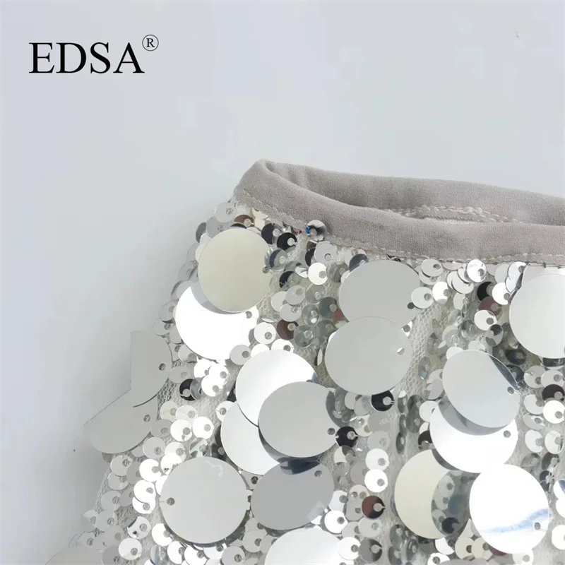 Мини-юбка EDSA женская с блестками модная винтажная шикарная Серебристая юбка на