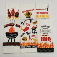 41x66cm white barbecue bbq printed tea napkin cotton hand towel soft absorbent kitchen cleaning cloth