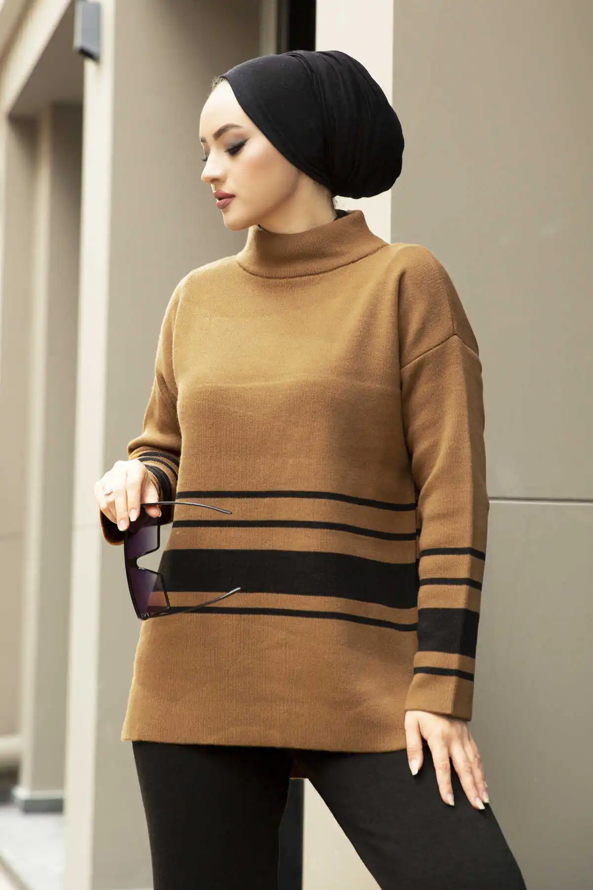 Детали ленты хиджаб Трикотажный костюм кофейный зимний осенний 2021 Стандартный