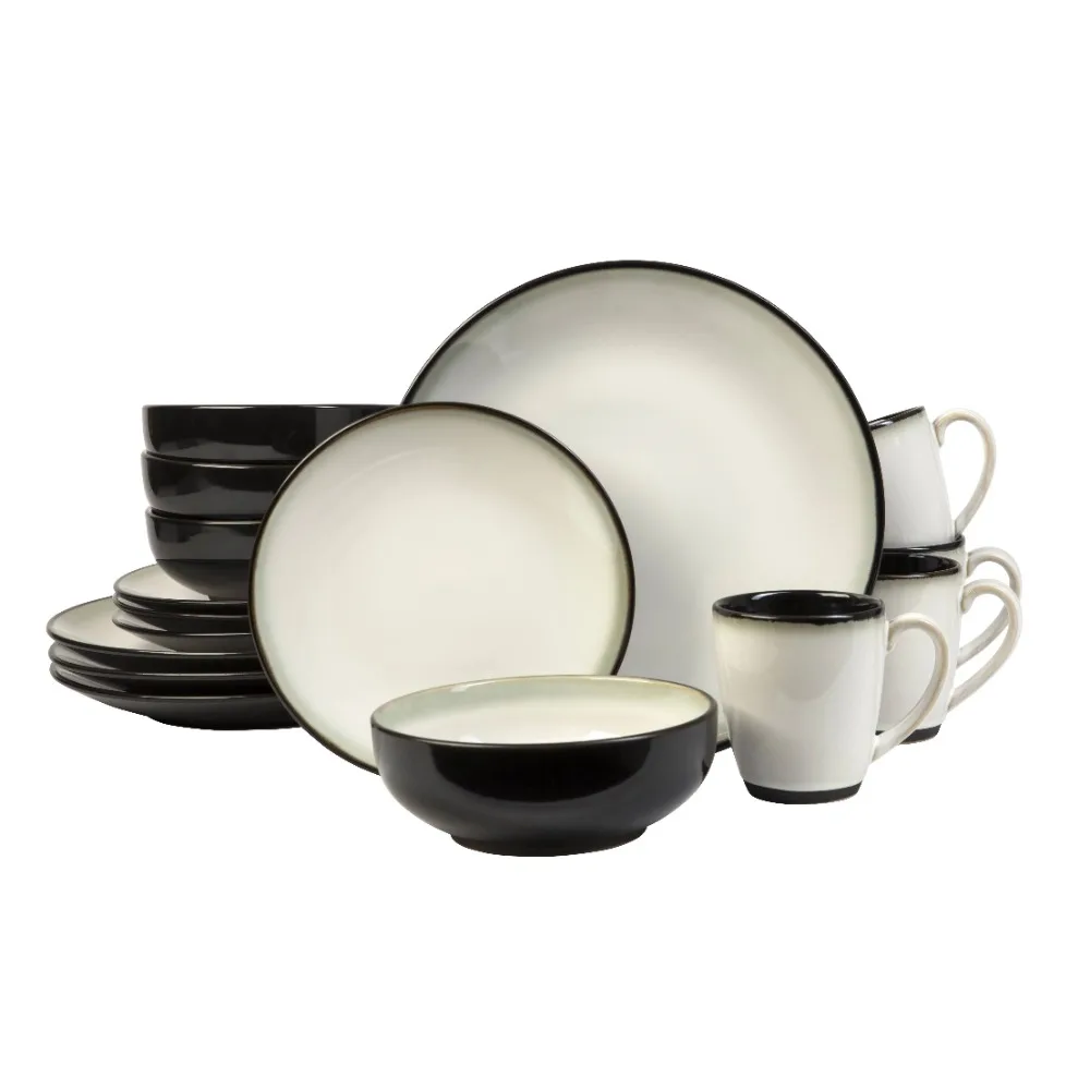 

BOUSSAC Nova Black 16 Pieces Set, Service for 4 Serving Ware Kitchen Dish Dinner Plates