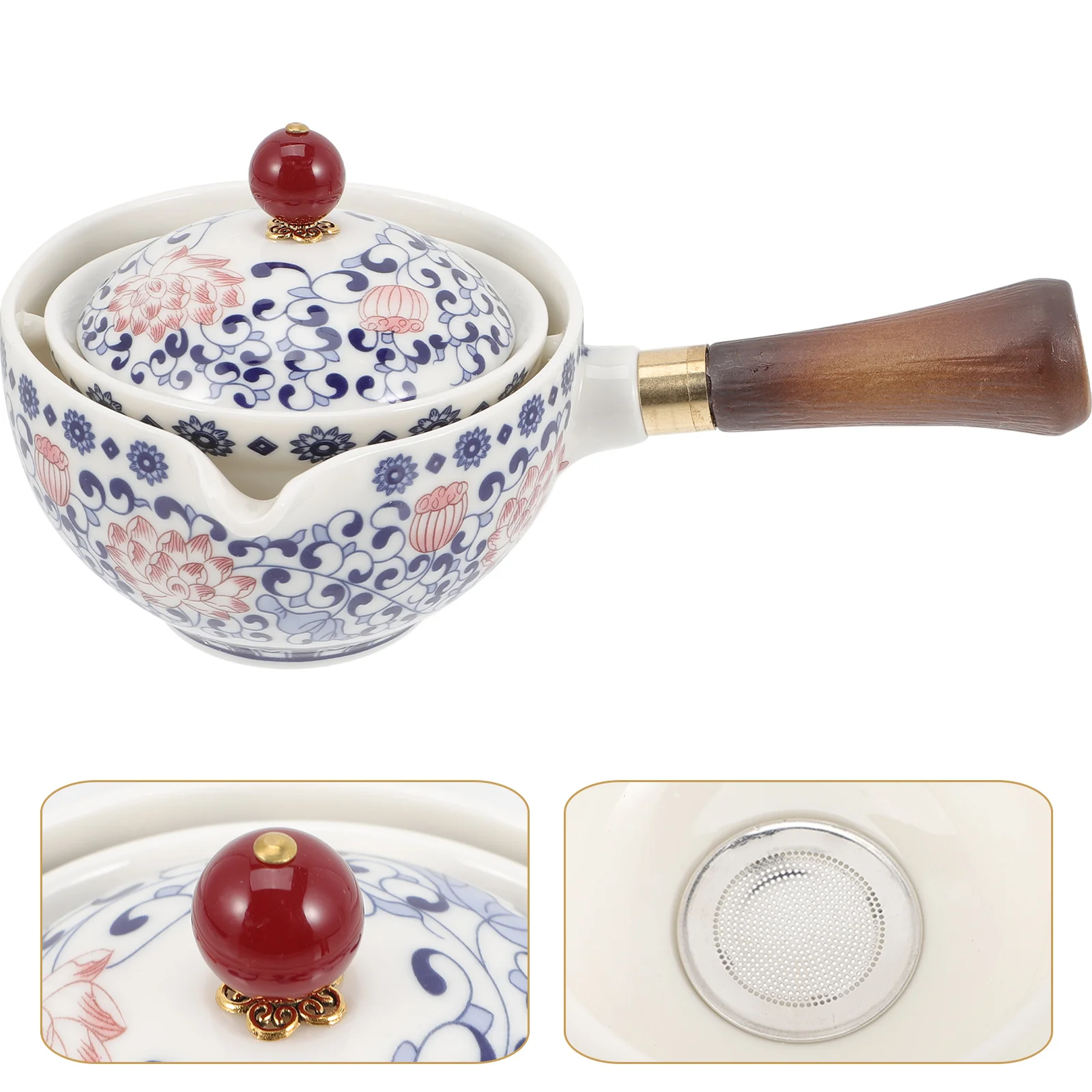 

Tea Teapot Maker Kettle Ceramic Pot Side Retro Chinese Stovetop Loose Handle Filter Porcelain Kyusu Rotatory Leaf Dispenser