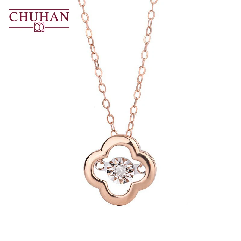 

CHUHAN Classic Four-Leaf Clover Real 18K Gold Pendant Necklace Inlay Natural Diamond AU750 Women Fine Jewelry Gift For Friend