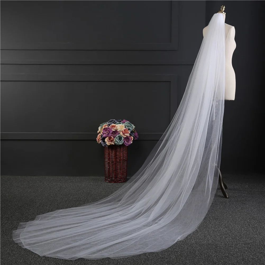 

Long Wedding Veil Single Layer Tulle Cathedral Chapel Floor Veils with Hair Side Comb for Bride (White)