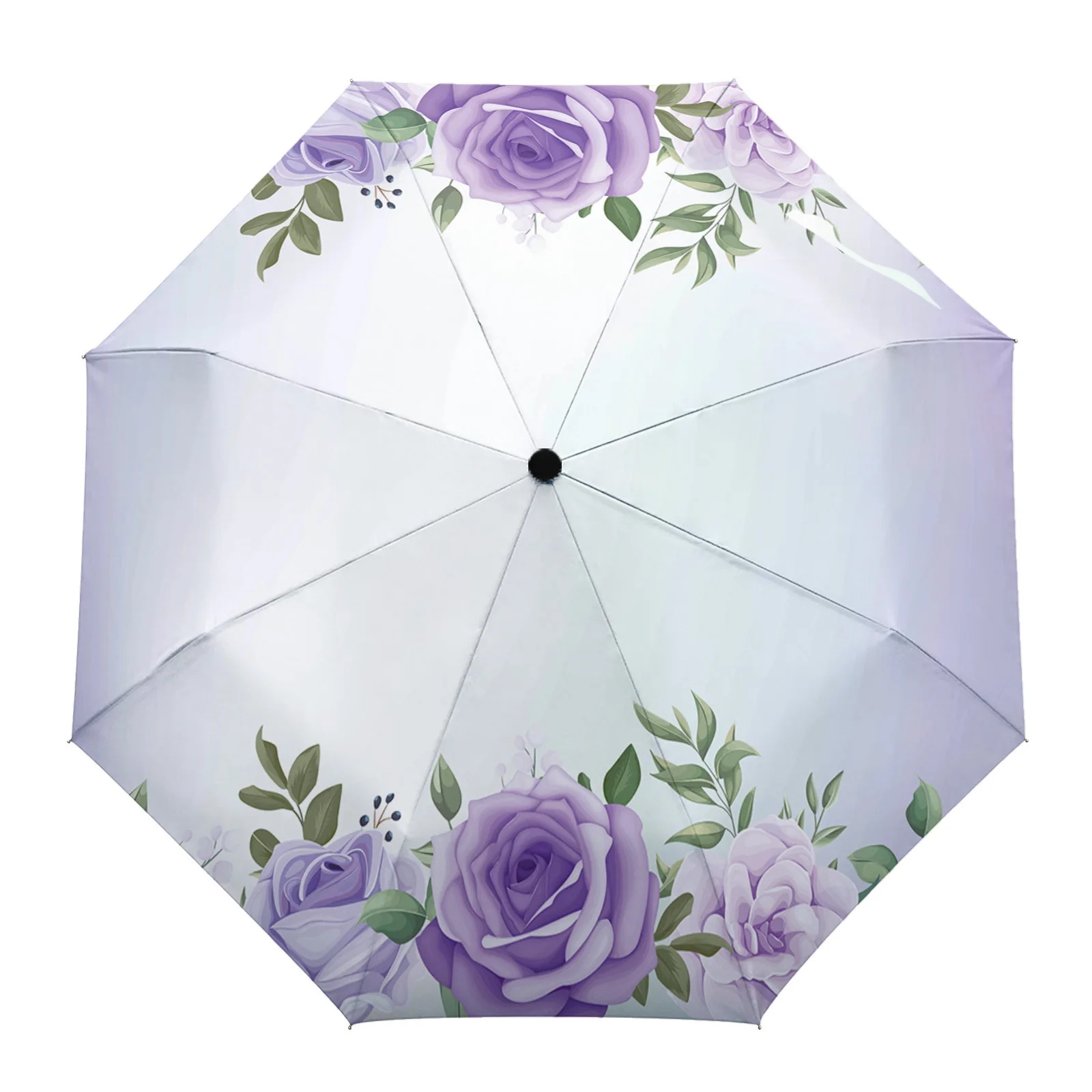 

Spring Purple Flower Leaves Summer Umbrella for Travel Outdoor Male Female Rain Umbrella Fully-automatic Printed Umbrella