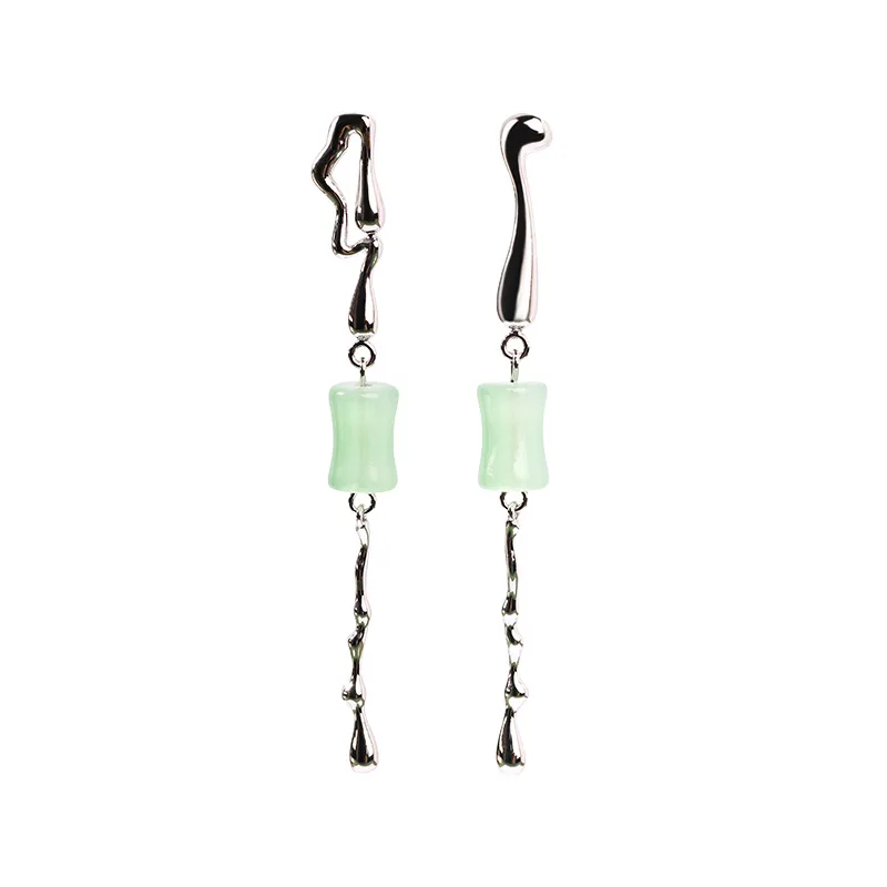 

[New Original Design] Geometric Earrings 925 Silver Needle Niche Long Wild Imitation Jade New Chinese Style