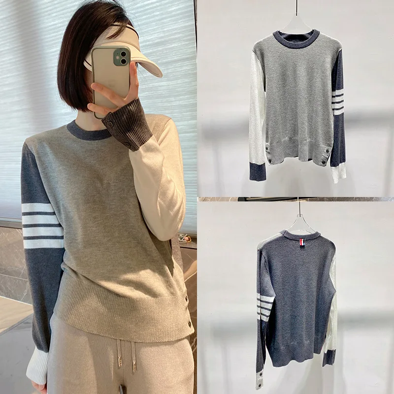 

High Quality Korean Style TB Round Neck Pullover Sweater Male Fourbar Star with Female Sweater Knitting Couple Bottoming Sweater