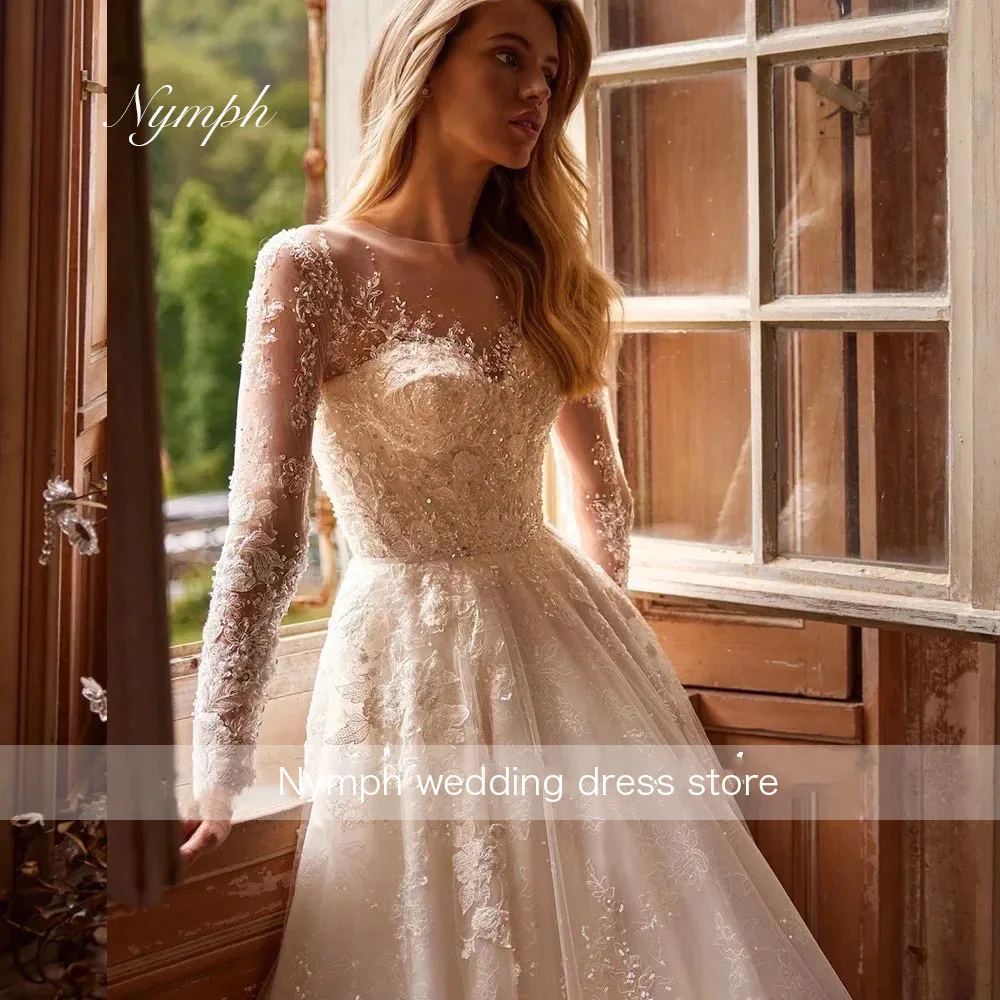 Винтажные свадебные платья трапециевидной формы с круглым вырезом и длинными