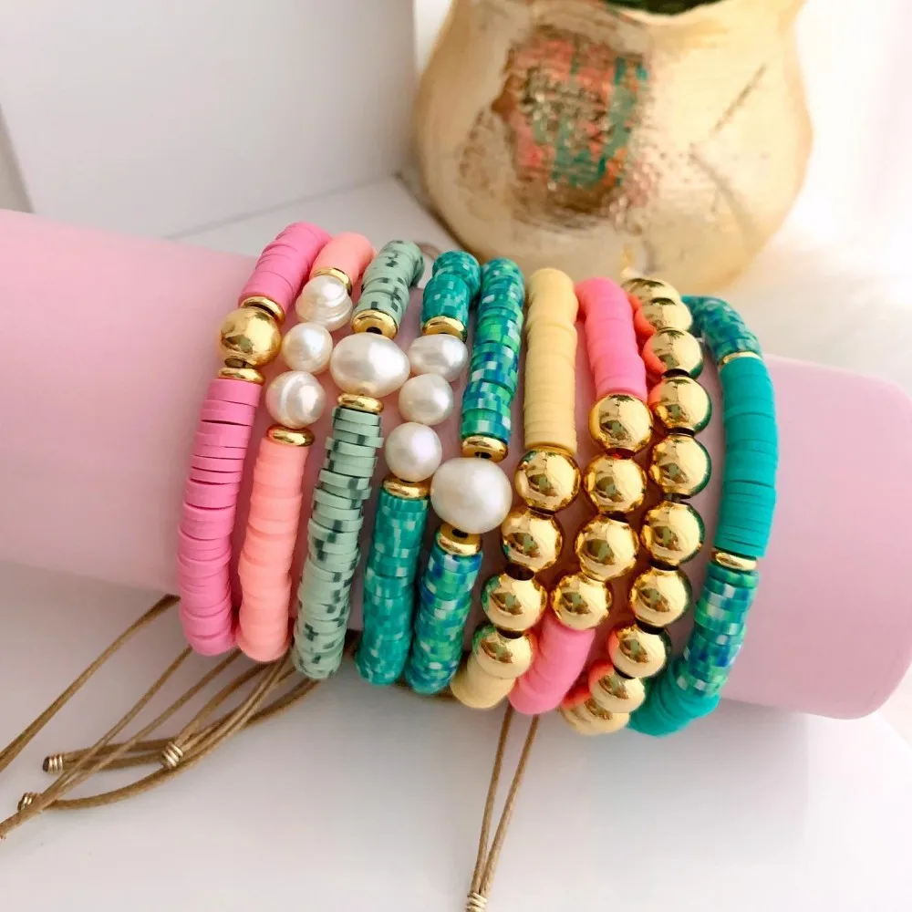 

KKBEAD Autumn and Winter 2022 New Heishi Disc Beads Bracelet for Women Girl Friends Gift Polymer Clay Pearl Bracelets Jewelry