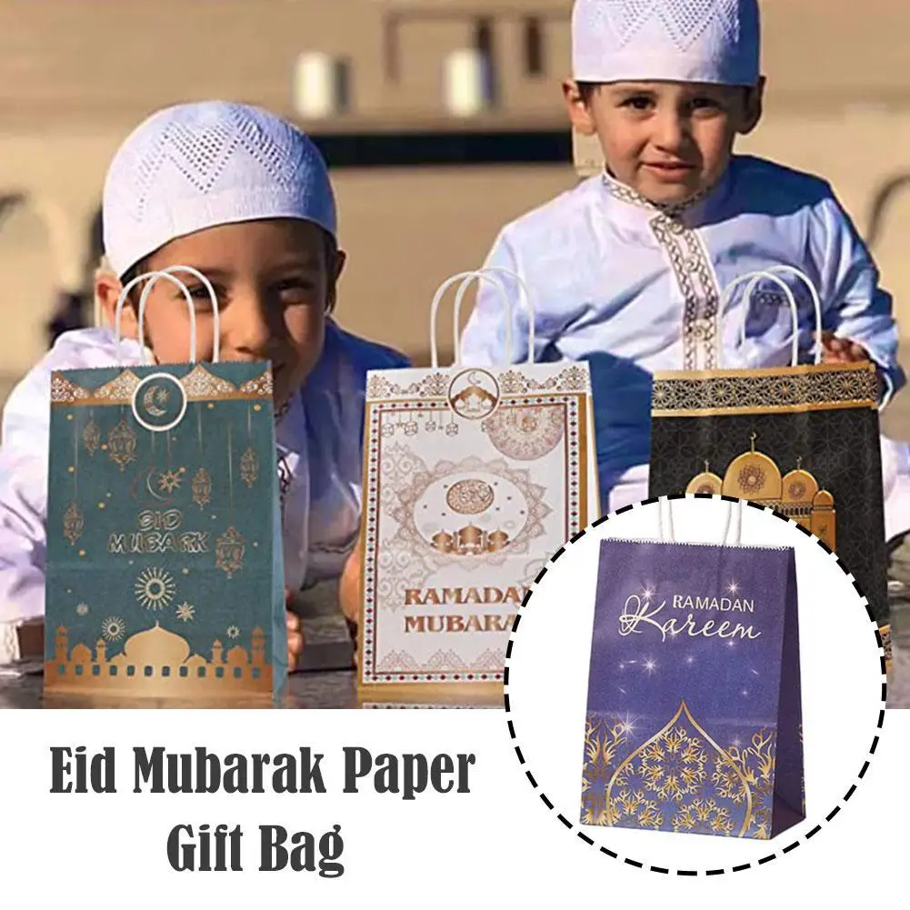 

6Pcs Eid Mubarak Kraft Paper Gift Bags Cookie Candy Packaging Box Ramadan Kareem Muslim Islamic Festival Party Favors Decor