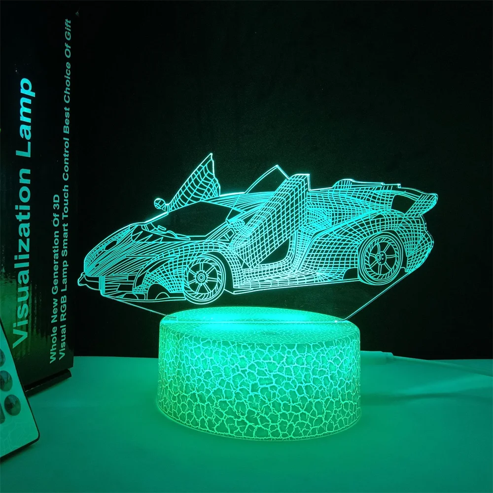 3D Illusion Lamp USB LED Race Car Night Light  7 Color Changing Bedroom Decor for Men Boys Sports Racing Car Toy Kid Xmas Gifts