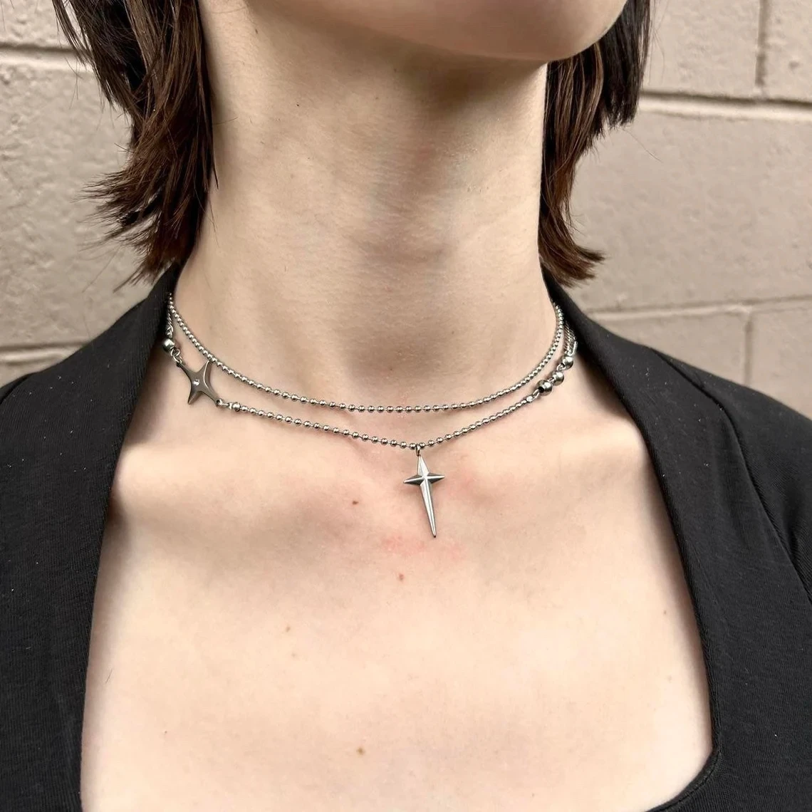 Многослойное ожерелье-чокер ручной работы из нержавеющей стали с бусинами и