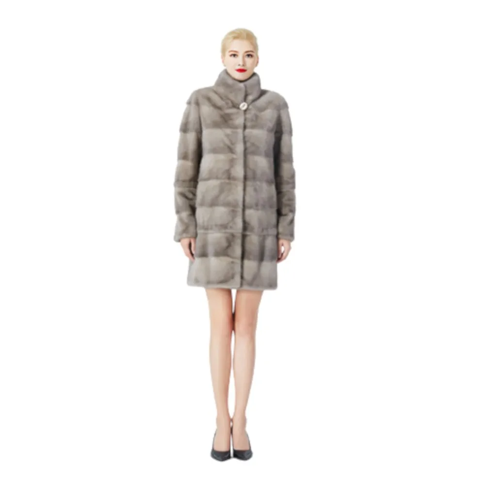 

Women Winter Natural Mink Fur Coat Ladies Luxury Lengthen Adjustable Button Real Fur Jacket Female Thicken Warm Coat With Collar