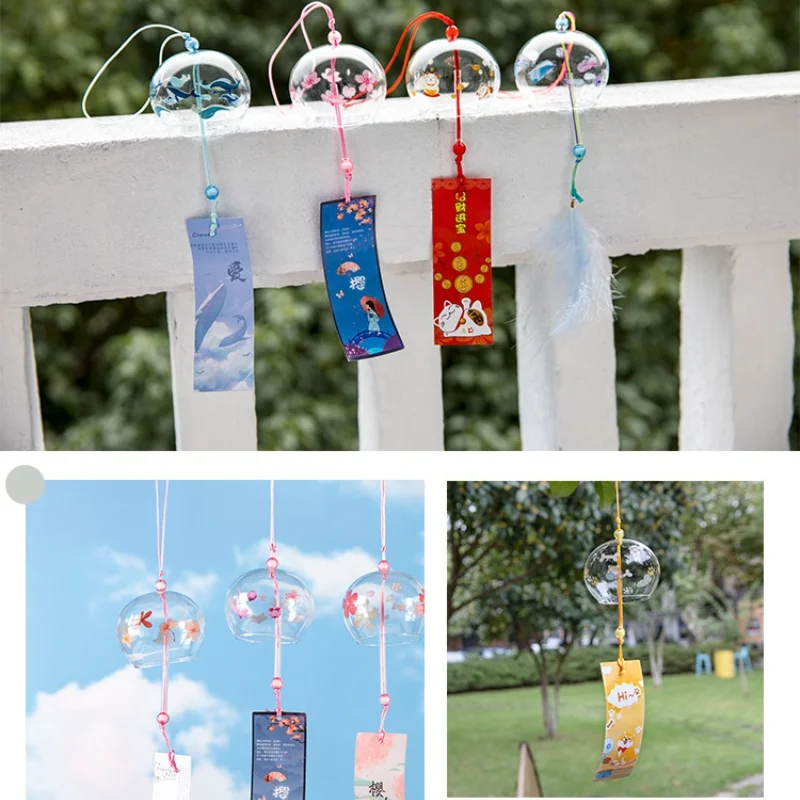 

1pcs Wind Bell Handmade Wind Chimes Glass Furin Home Decors Spa Sakura Kitchen Office Decor Cherry Blossom Pattern