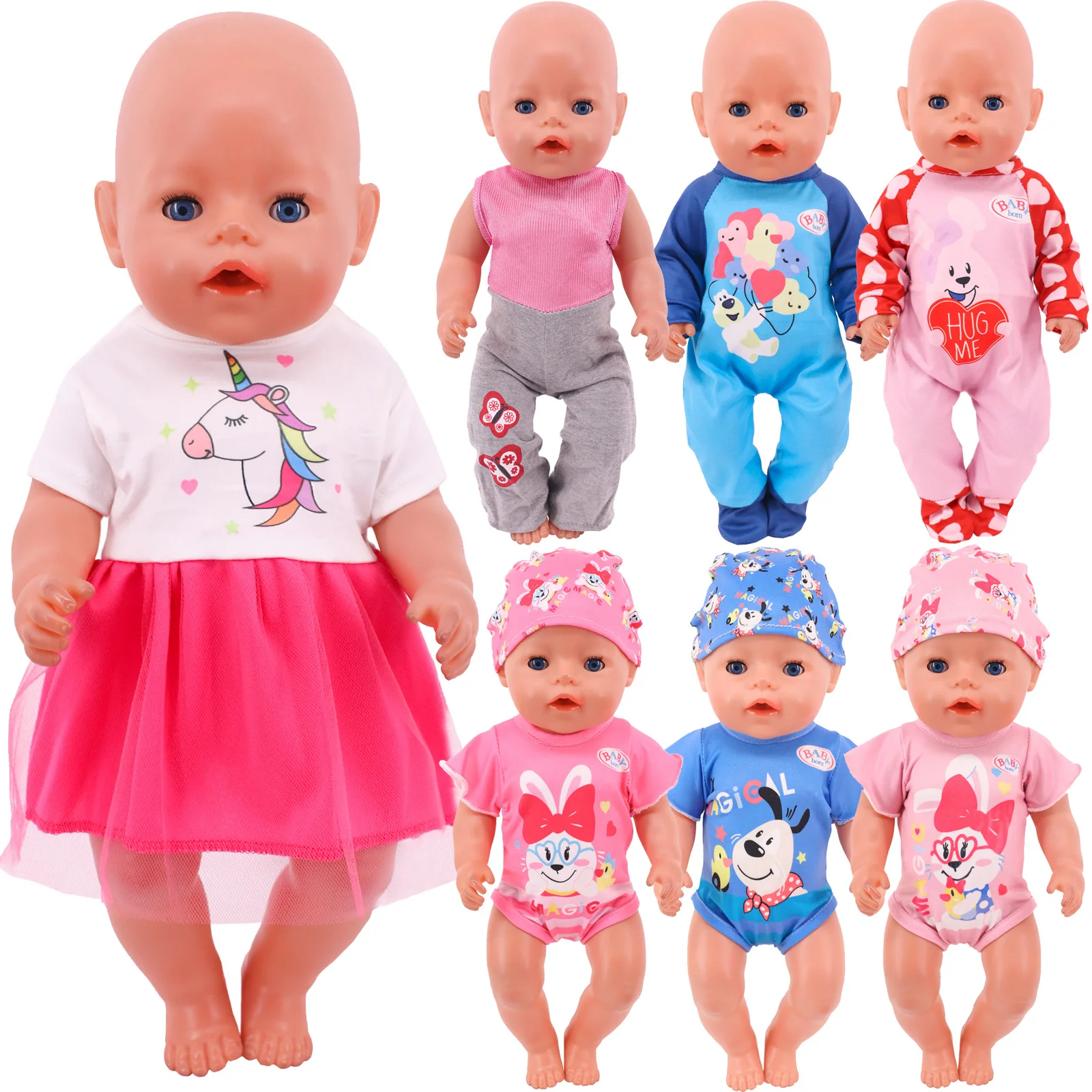 

2022 new pink series doll dress pajamas set for 18 inch american doll and 43cm reborn newborn doll clothes toy accessories