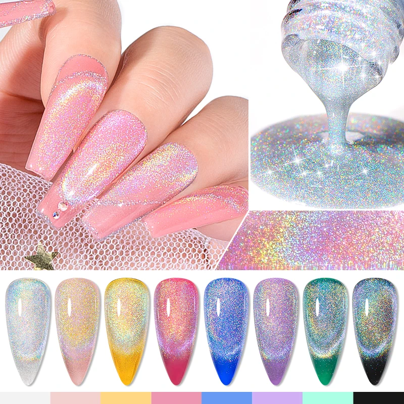 

Mtssii 6ml Rainbow Cat Eye Gel Polish Magnetic Semi Permanent Glitter Magnetic Nail Gel Soak Off UV Gel Nail Art Gel Varnish