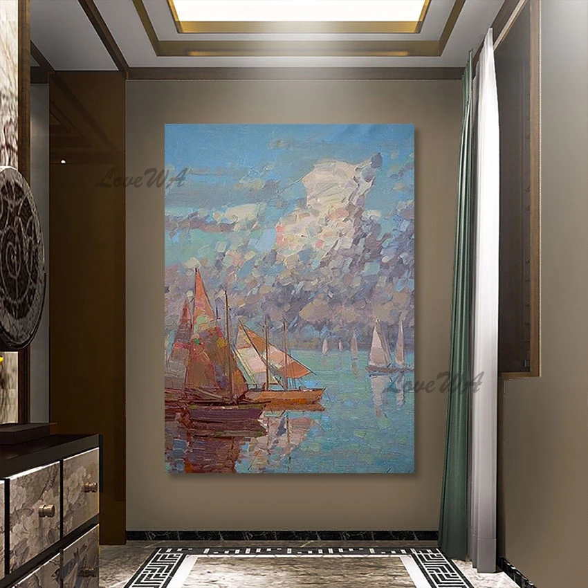 

Парусная лодка, абстрактные картины, художественное изображение для отеля, фотообои, фотообои без рамки