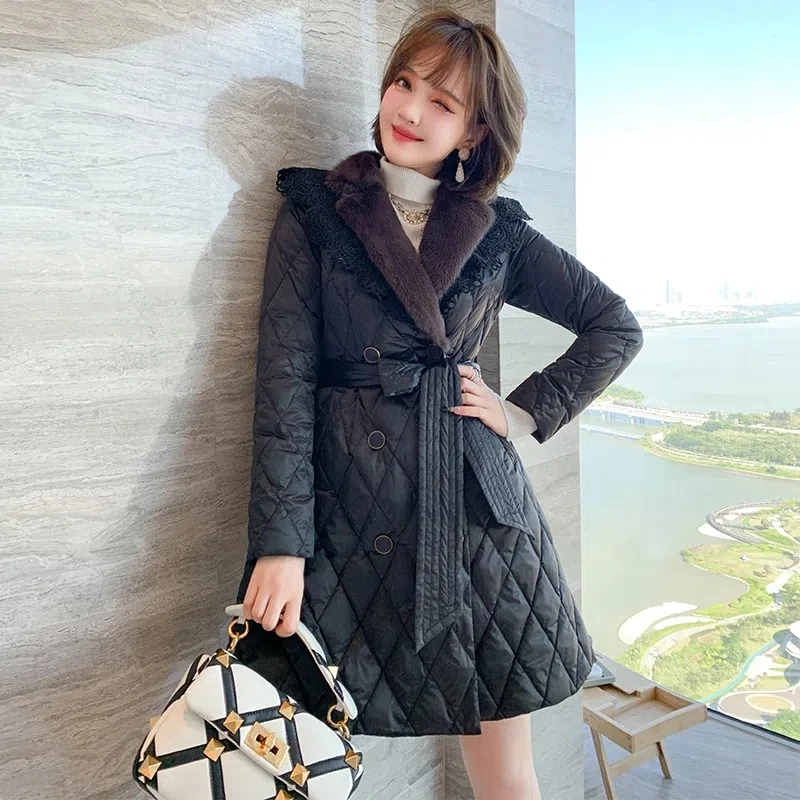 Down Jacket Womens 2022 Autumn Winter New Fashion Temperament Design Sense Down Jacket Womens Embroidered Fur Collar Warm Parkas
