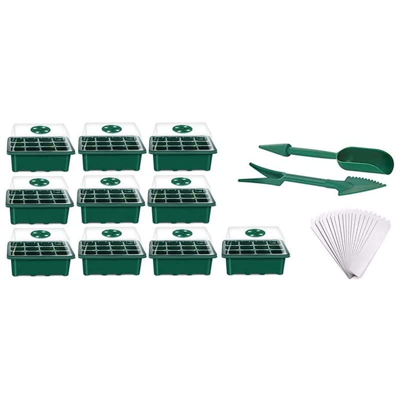 

Seed Trays,10 Pack 120 Cells Propagator Growing Thicken Seedling Starter Growing Trays with Clear Lids/Adjustable Window