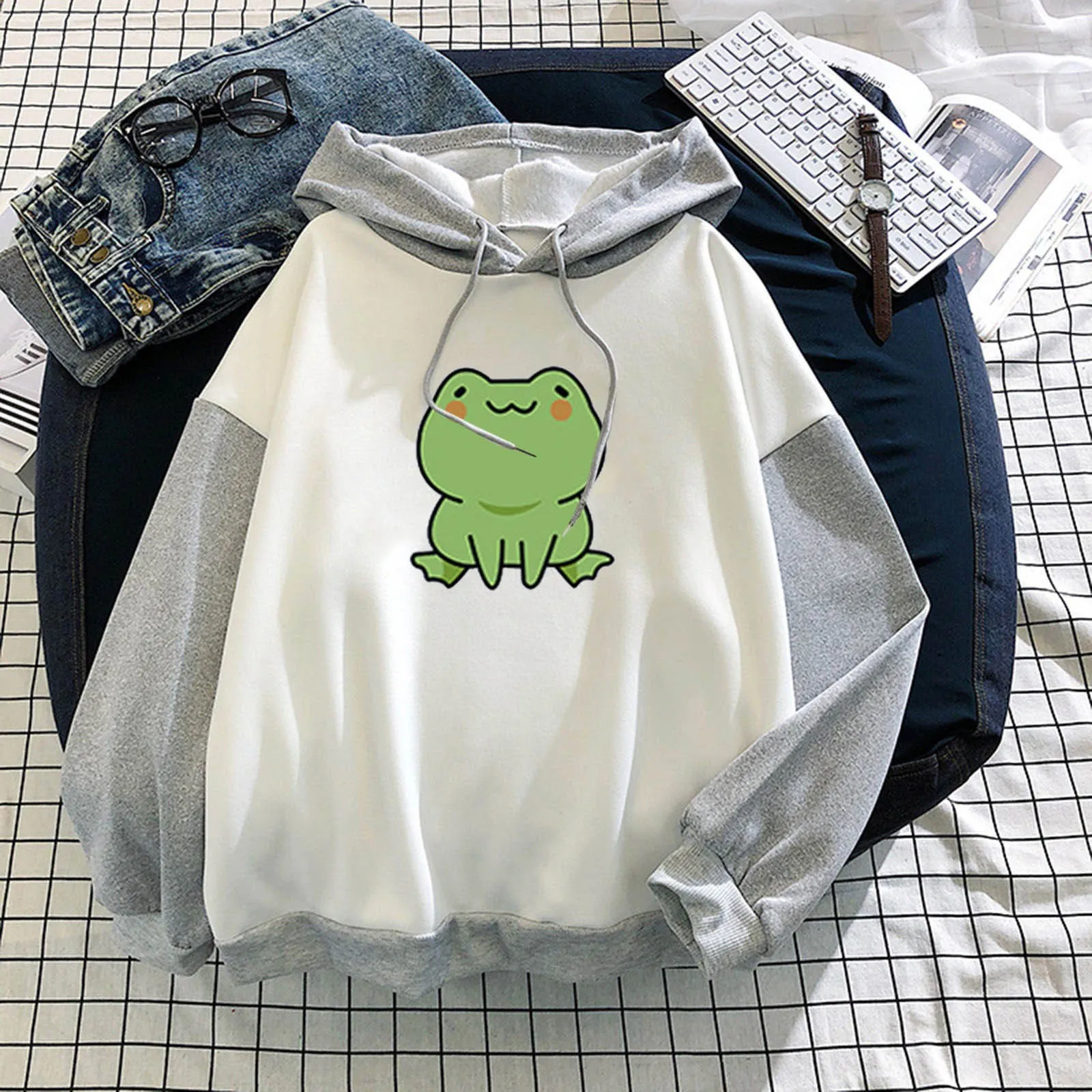 

Ladies Sweatshirts StitchingPullover Top Zip Front Hoodie Women Sweatshirt Top
