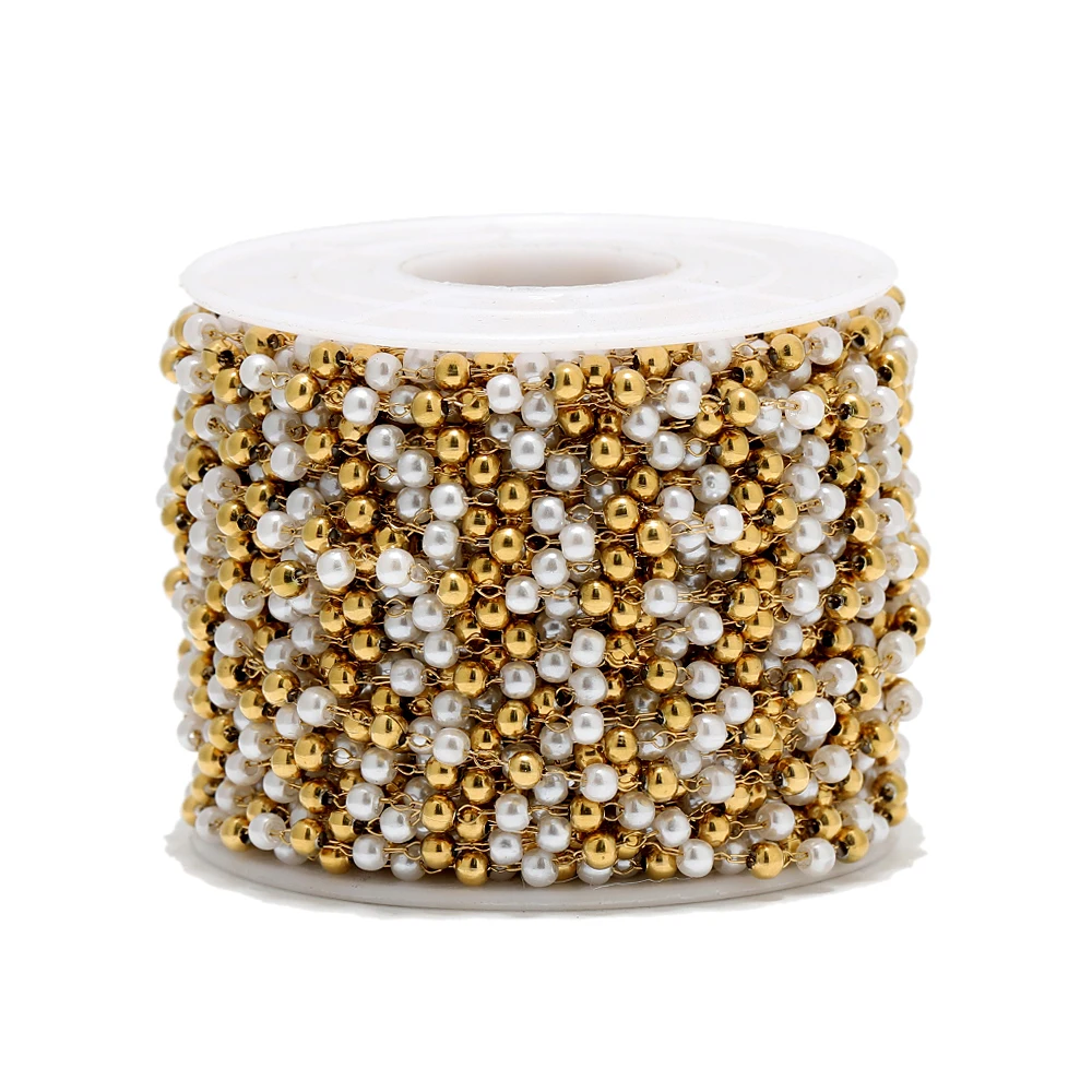 

1 Meter Stainless Steel Dainty Pearl Beads Necklace Chains for DIY Jewelry Making Accessories Eyeglass Chain Beacelet Supplies