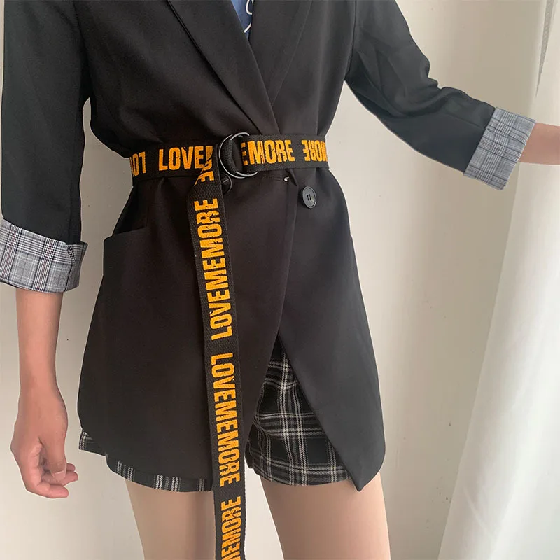 

No Hole Canvas Belt Simple And Versatile Letter Print Men Women Belt Double D Ring Plastic Buckle Canvas Belt Suitable for Jeans