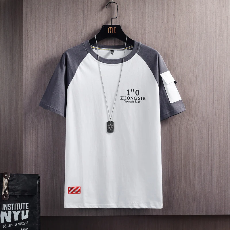 

Men's Slim Fit T-shirt 100% cotton high quality casual Patchwork men T shirt Summer O Neck Campus mens t-shirt tee shirts tops