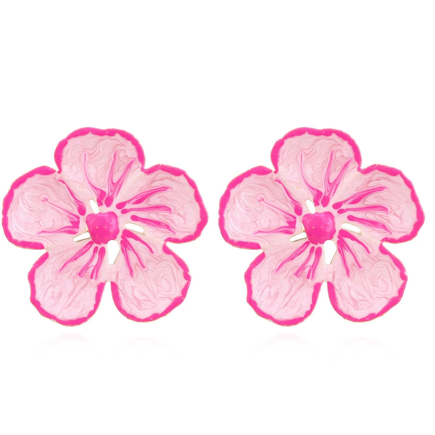 

Sweet Gradual Pink Large Flower Metal Earrings for Woman Romantic Gifts