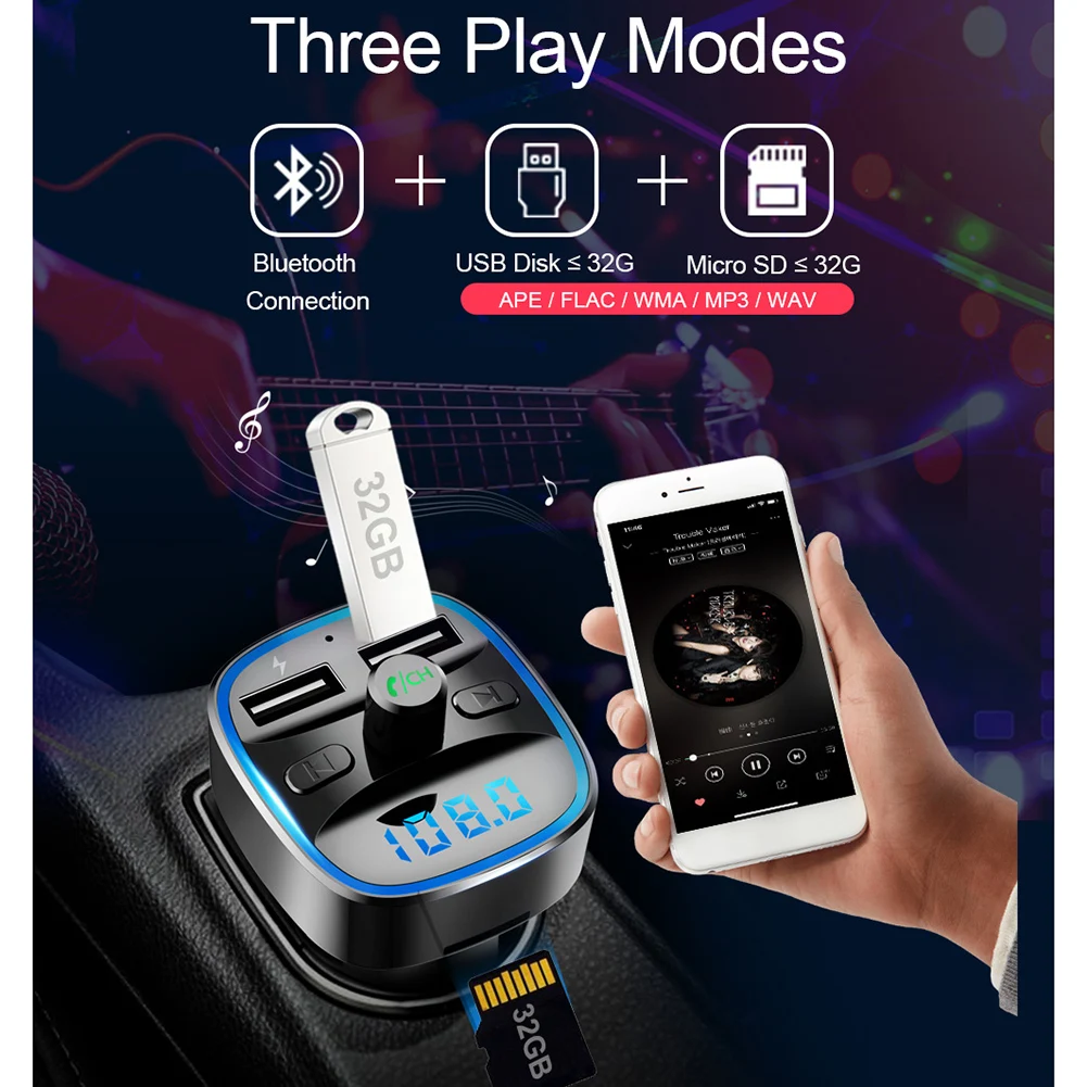 

USB Car Charger Host Manual Parts 12V-24V 87.5MHZ - 108MHZ Bluetooth 5.0