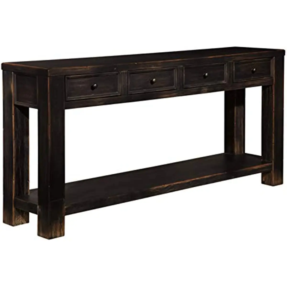 

Gavelston Rustic Sofa Table with 4 Drawers and Lower Shelf, Weathered Black