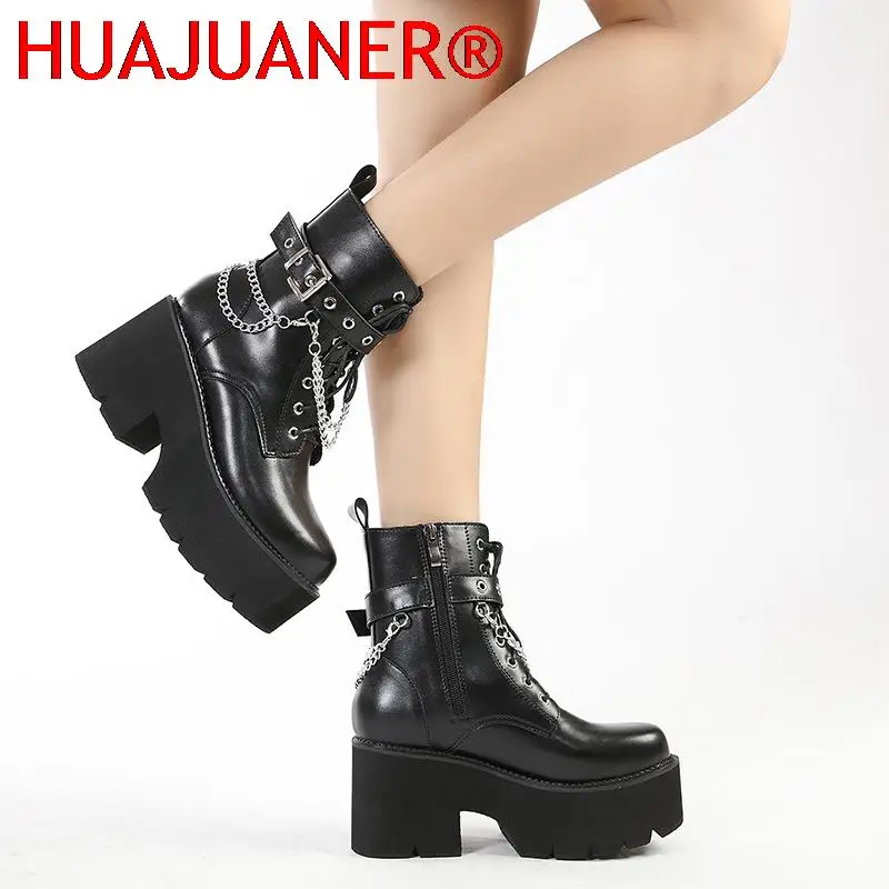 

Punk Design Fashion Zipper Motorcycle Boots Platform Chunky Heel Halloween Gift Witch Vampire Cospaly Shoes Boots Women