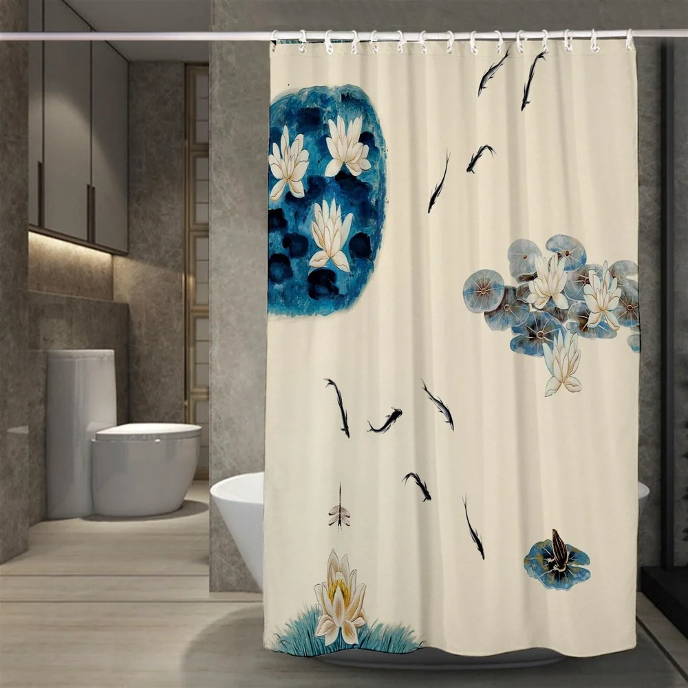 

Chinese Style Classical Flower Shower Curtain Landscape 3D Print Waterproof Polyester Home Garden Decor Bathroom Curtains Screen