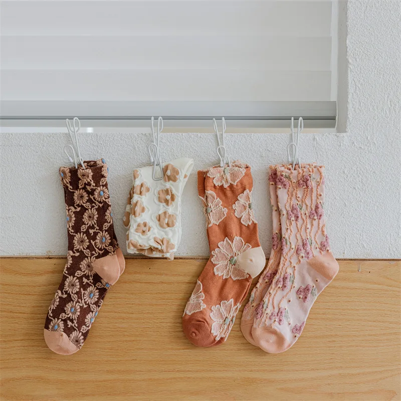 

Хлопковые носки, осень и зима, новые рельефные носки с трехмерным рисунком, Детские винтажные носки средней длины