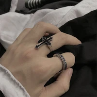 men vintage style antique black sword cross open rings unisex party jewelry women fashion gothic metal color cross finger rings