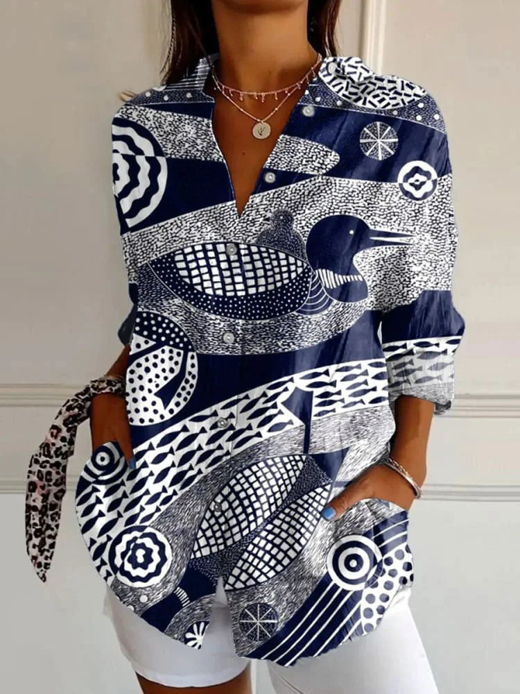 Женская Повседневная рубашка с длинным рукавом в полоску на пуговицах