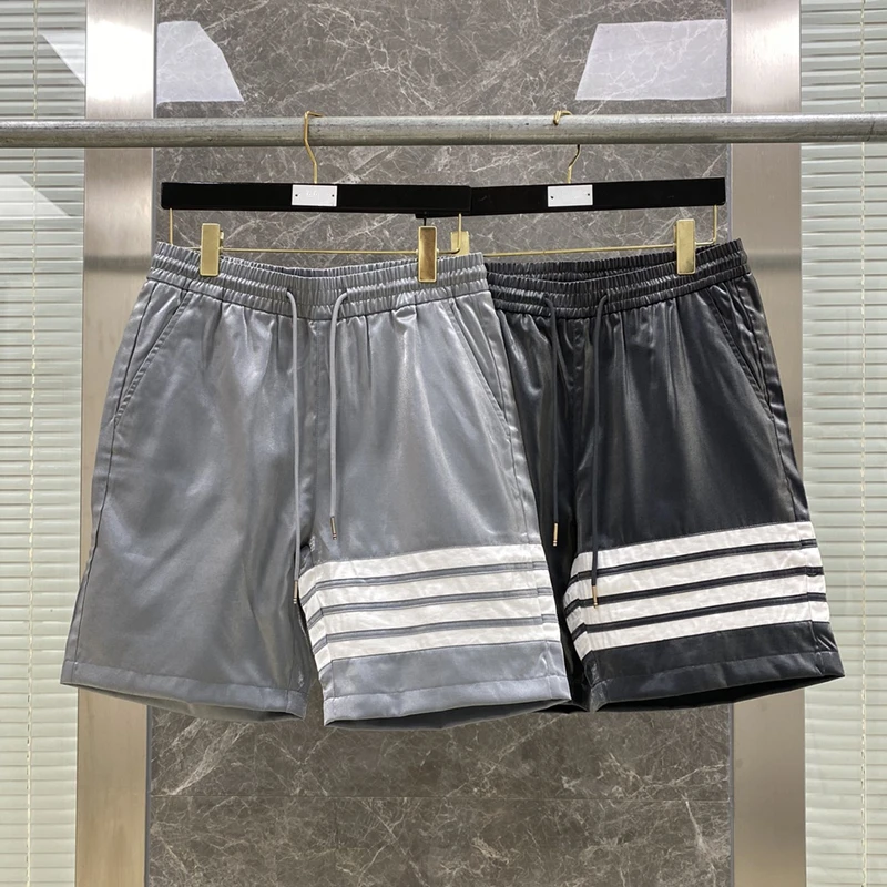 

2022 Summer Silk Pants Shorts Men Women Fashion Daily Beach Knee Pants Length White Striped Cool Male Pants Short Casual Pants