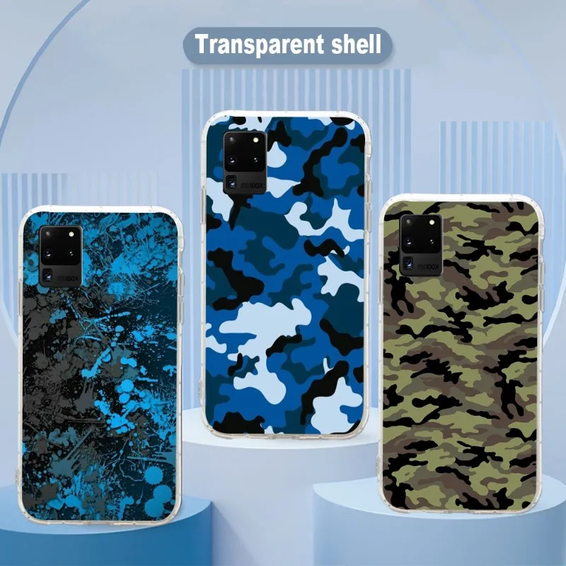 

Камуфляжный камуфляжный чехол в стиле милитари для телефона Samsung Galaxy S10 S21 S22 Plus Ultra A91 A51 A21S A12, прозрачный чехол для телефона