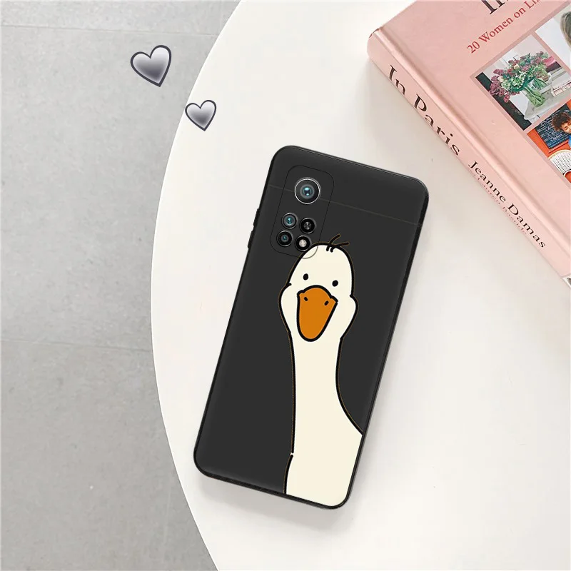 Black Matte Phone Case for Redmi Note12 Note13 4G 5G Xiaomi 13 12 Pro 12C 12X 12T 13C 12S Lite White Doubt Duck Cute Soft Cover