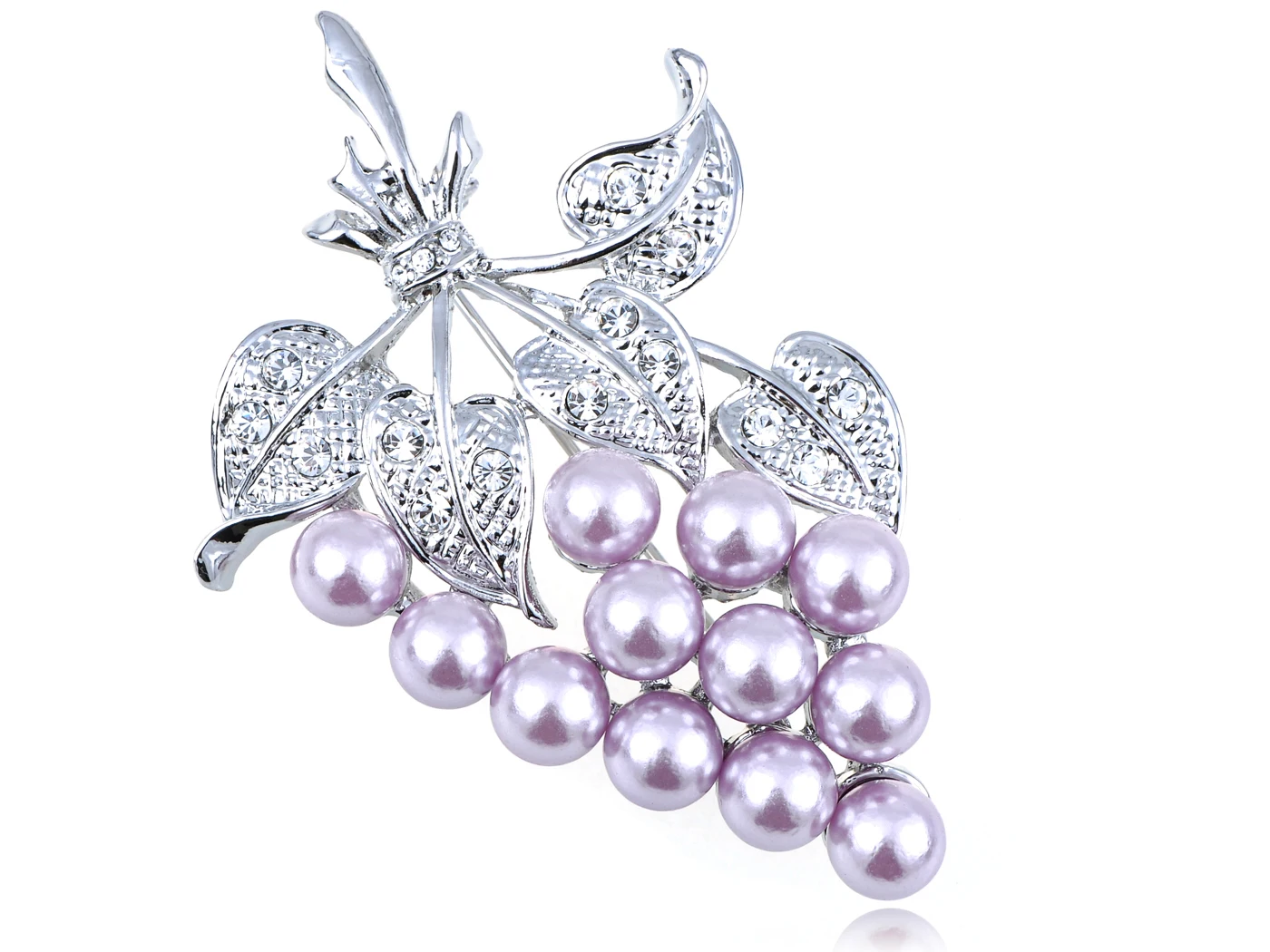 

Silvery Tone Clear Rhinestone Faux Pearl Bead Grapes Bunch Brooch Brooch