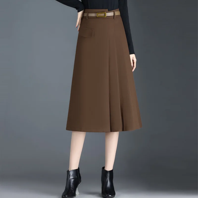 

Women Fashion Elegant Zipper High Waist Splice Pleated Mid-long Black Skirt Autumn Winter Office Lady Casual Suit Skirts 6760