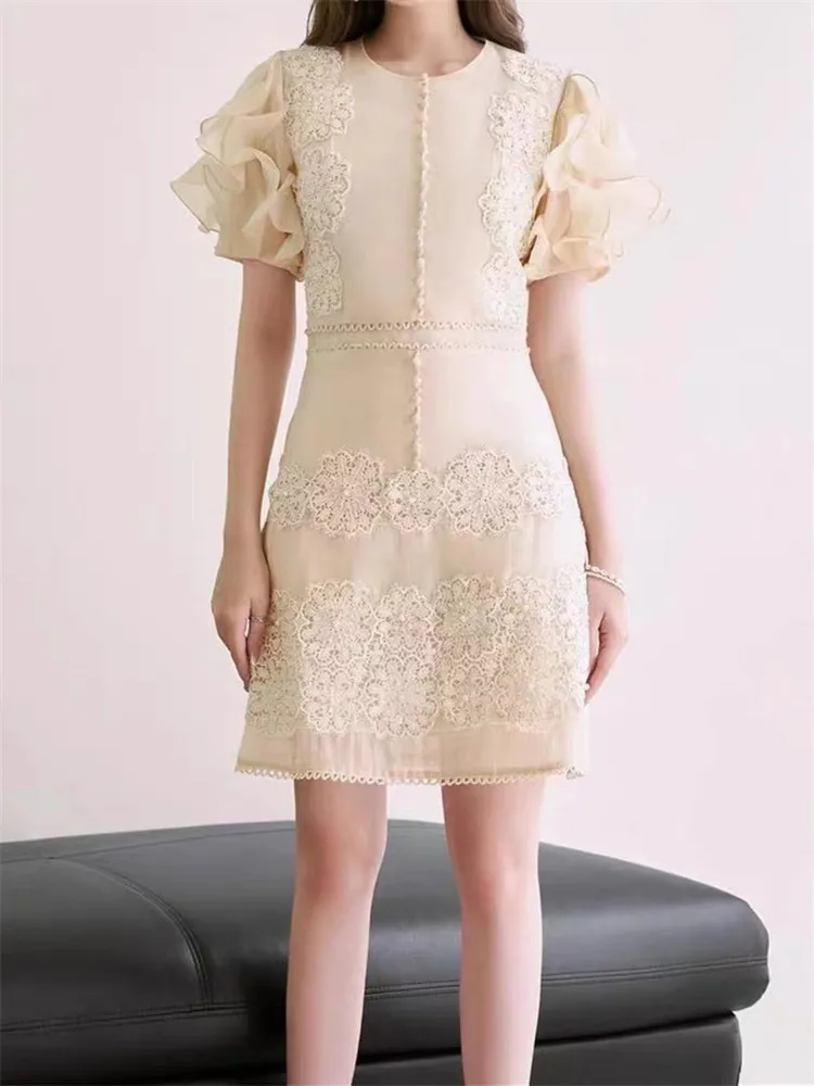 

Женское Сетчатое платье с коротким рукавом, элегантное модельное платье-трапеция в стиле бохо с винтажным принтом и цветочной вышивкой, кружевное праздничное платье, лето 2022