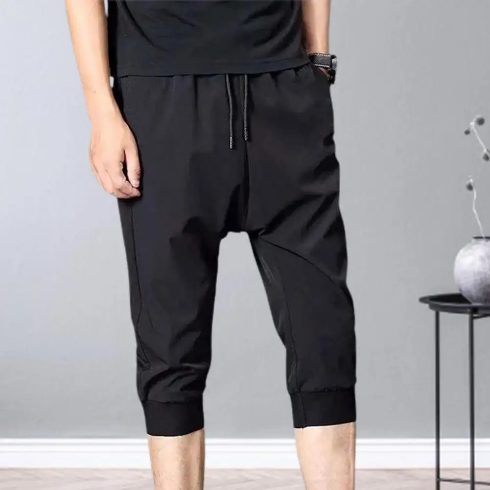

Summer Pants Energetic Drawstring Sports Wear-resistant Ankle-banded Cropped Trousers Men Sweatpants Daily Garment
