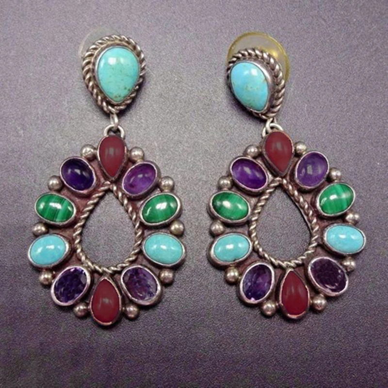 

Bohemia Multicolor Turquoises Dangle Earrings For Women Ethnic Stone Water Drop Earring Vintage Geo Statement Earings Brinco