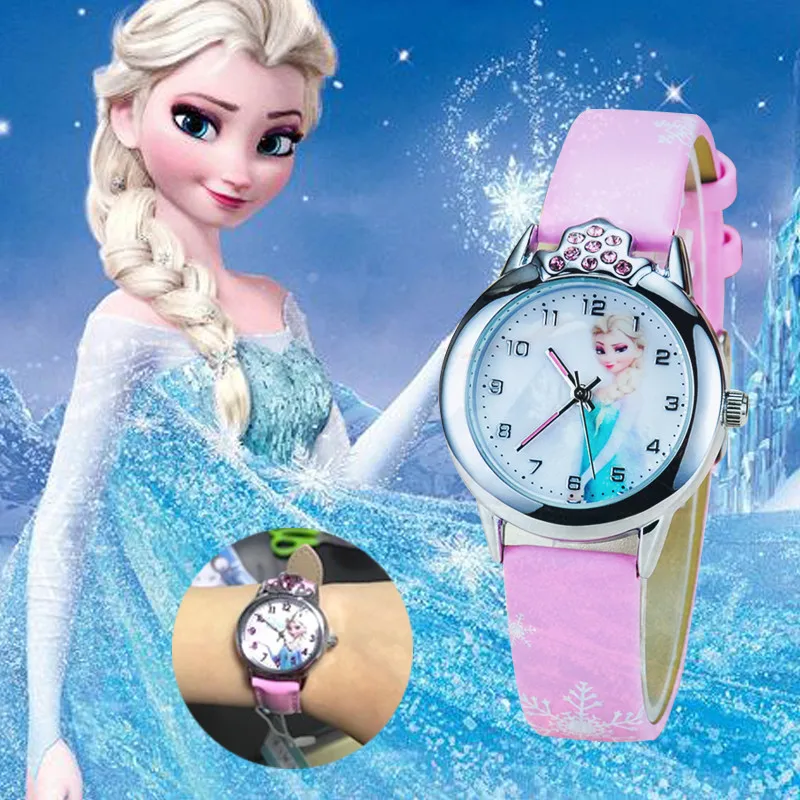 

Disney Frozen Elsa Children's Watch Anime Figure Elsa Anna Princess Girls Belt Quartz Wristwatches Kids Watches Birthday Gifts
